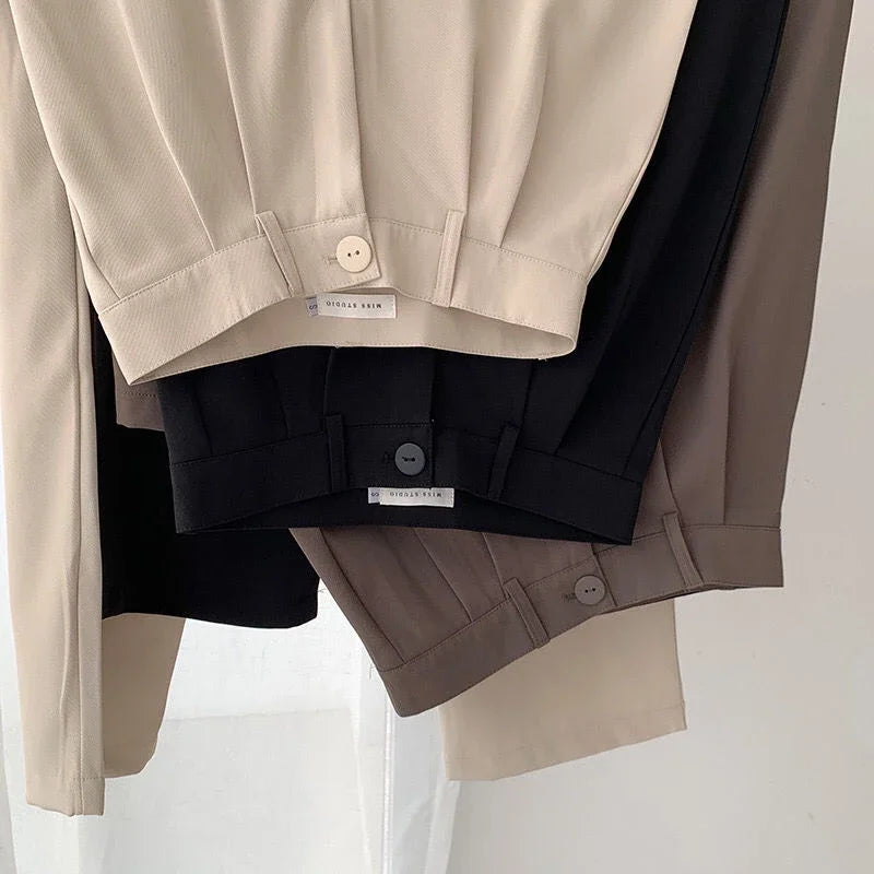 Dark Academia Black Suit Pants - High Waist Office Style