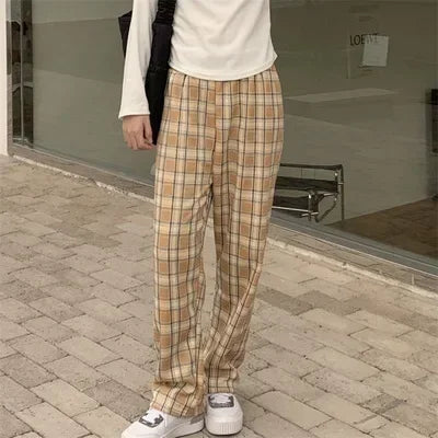 Dark Academia Plaid Wide Leg Pants - Winter Casual Style