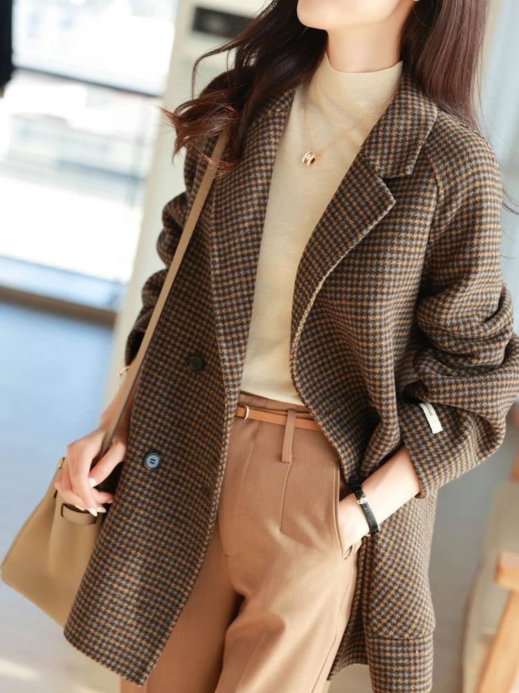 Dark Academia Plaid Wool Coat - Long Winter