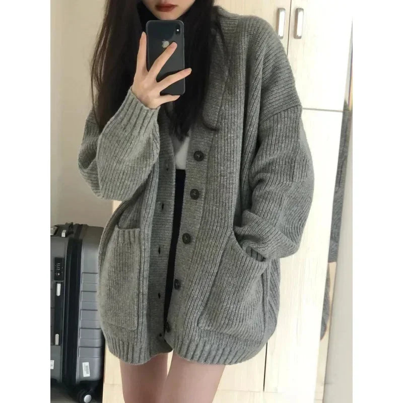 Dark Academia Preppy Knit Cardigan - V-Neck
