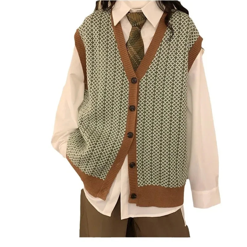 Dark Academia Green Plaid Vest - Student Vintage