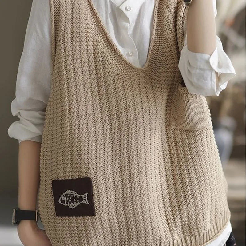 Dark Academia Solid Color Vest - V-Neck Casual