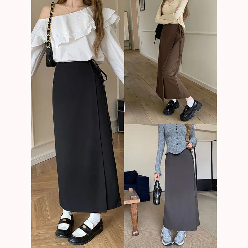 Dark Academia Irregular Long Skirt - High Waist Pencil Style