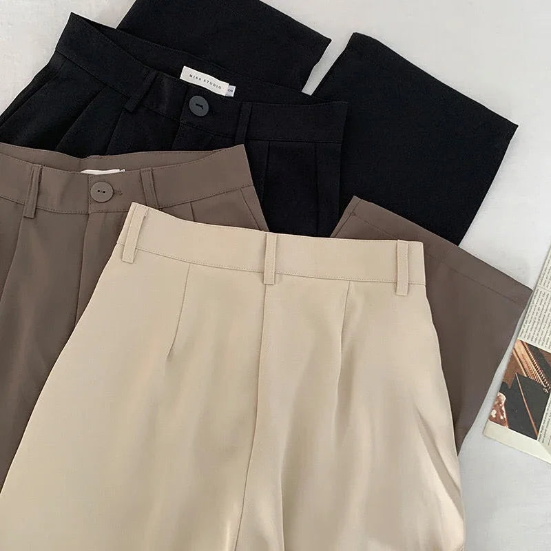 Dark Academia Black Suit Pants - High Waist Office Style