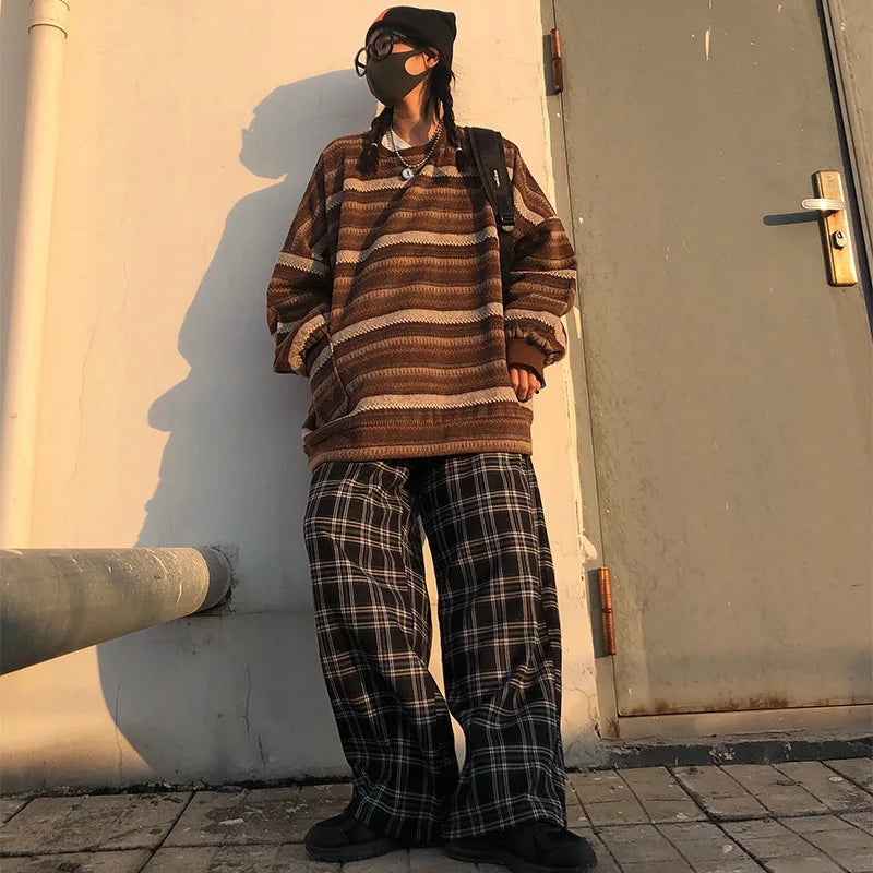 Dark Academia Vintage Striped Sweater - Oversize