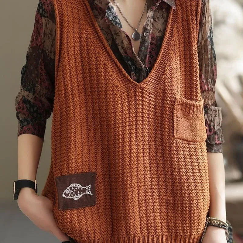 Dark Academia Solid Color Vest - V-Neck Casual