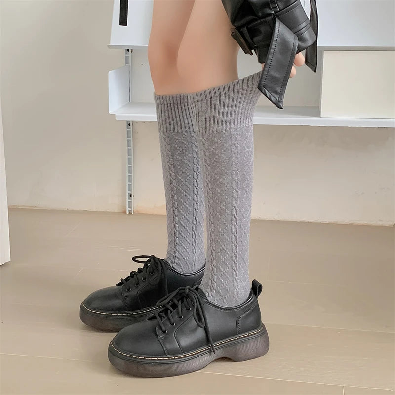 Dark Academia Retro Solid Knee High Stockings