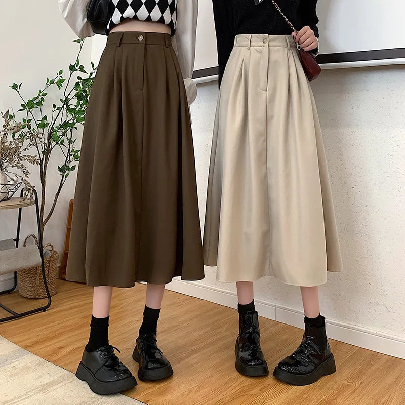 Dark Academia Retro A-Line Skirt - Medium Length Style