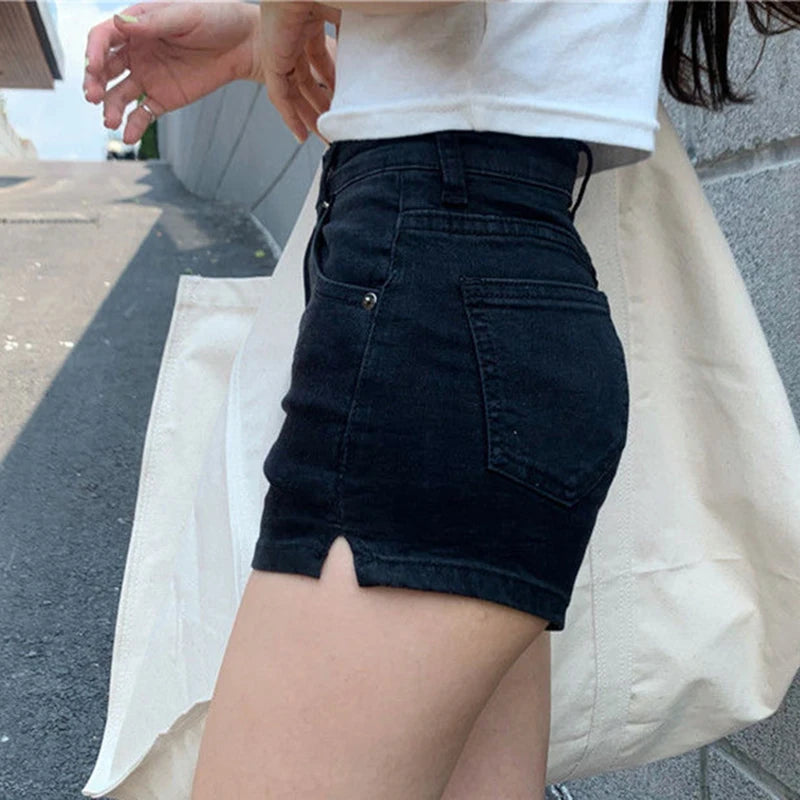 Dark Academia Denim Mini Shorts - High Waist