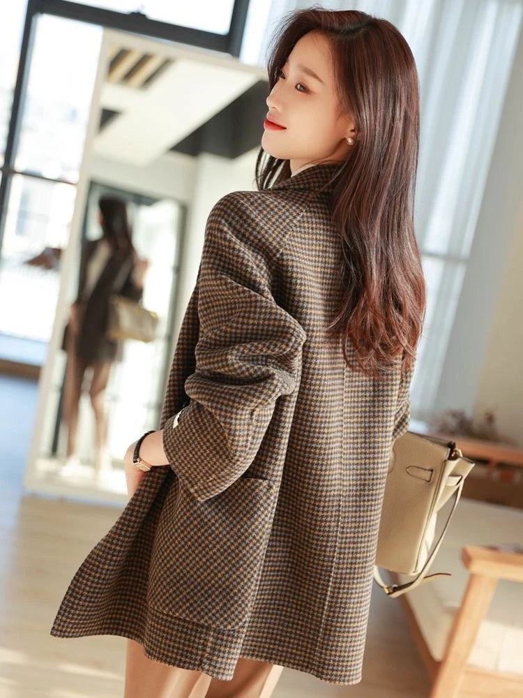 Dark Academia Plaid Wool Coat - Long Winter