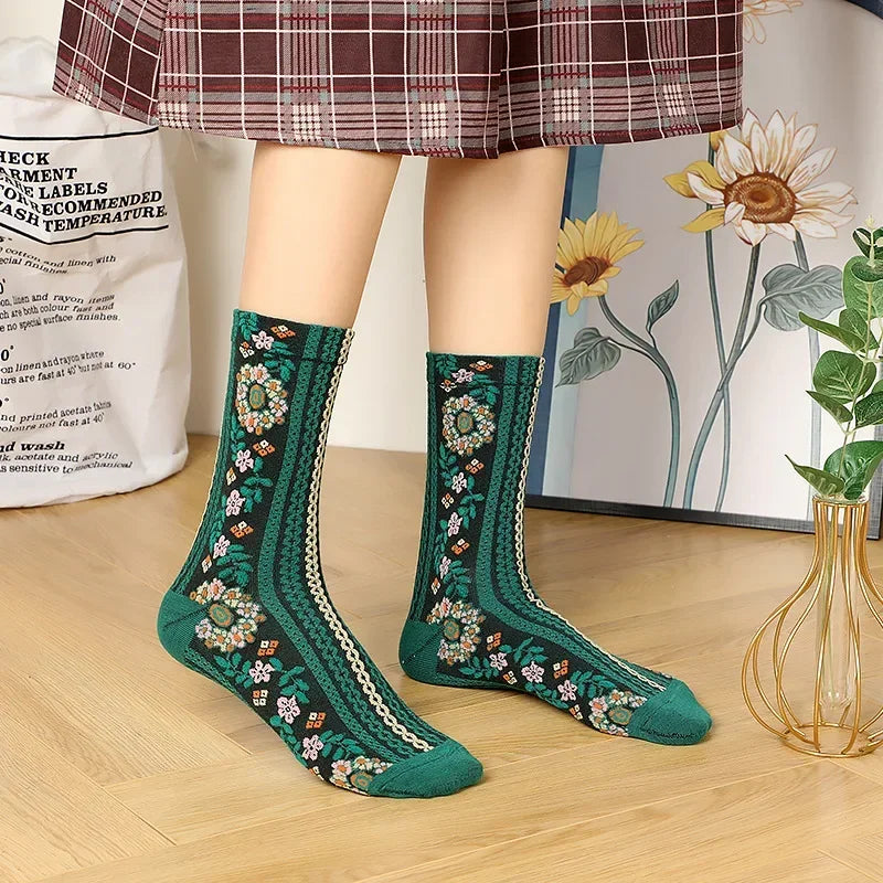 Dark Academia Floral Retro Middle Tube Socks
