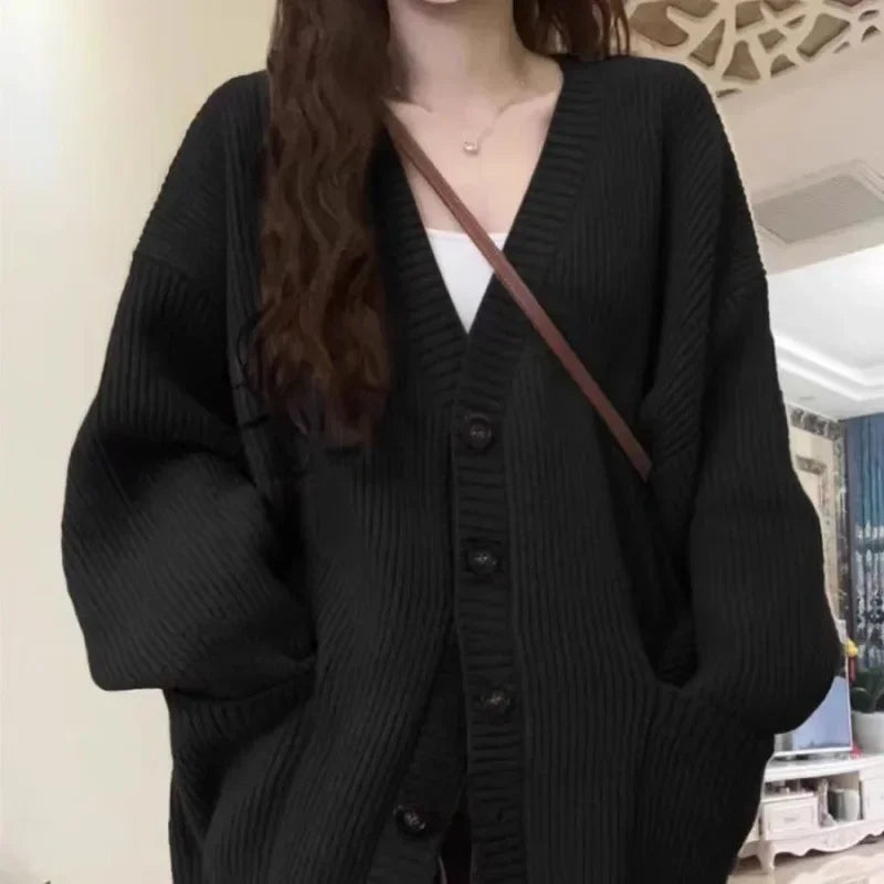 Dark Academia Preppy Knit Cardigan - V-Neck