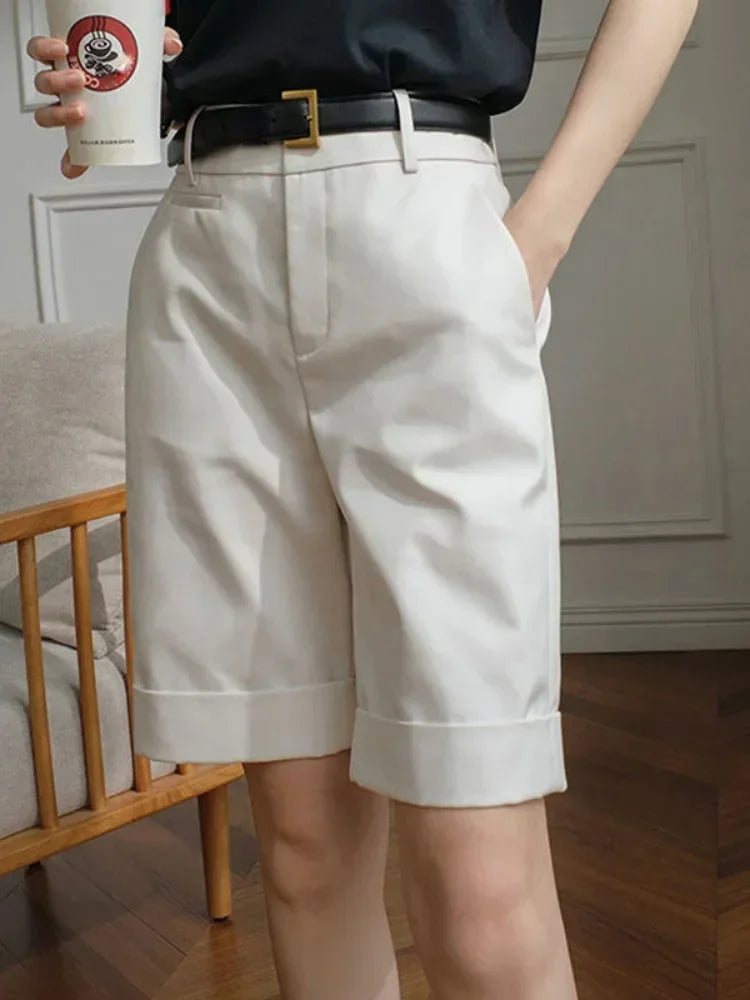 Dark Academia White Office Shorts - High Waist