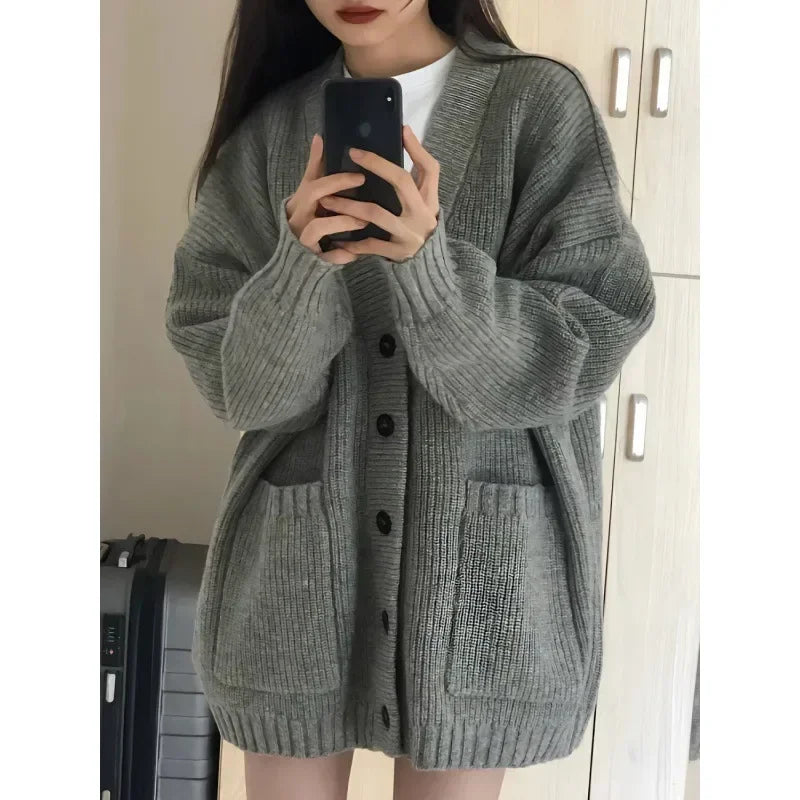 Dark Academia Preppy Knit Cardigan - V-Neck