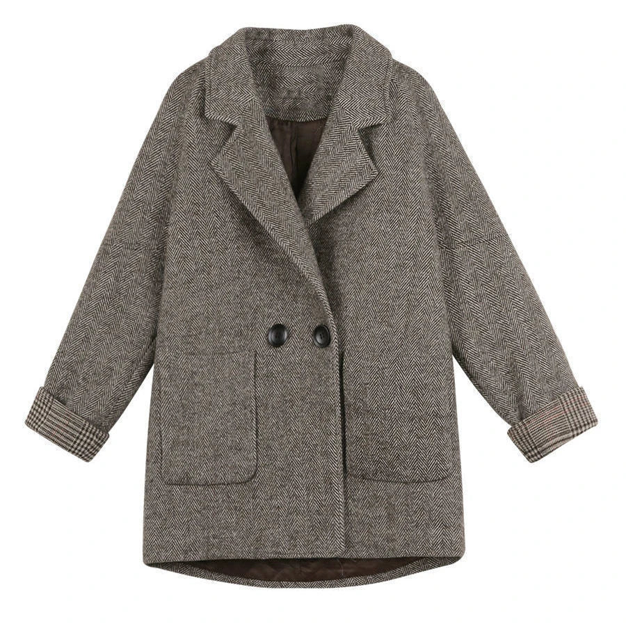 Dark Academia Woolen Suit Jacket - Loose Long