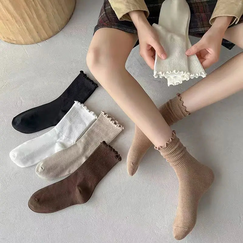 Dark Academia Ruffle Cotton Tube Socks 3-Pack