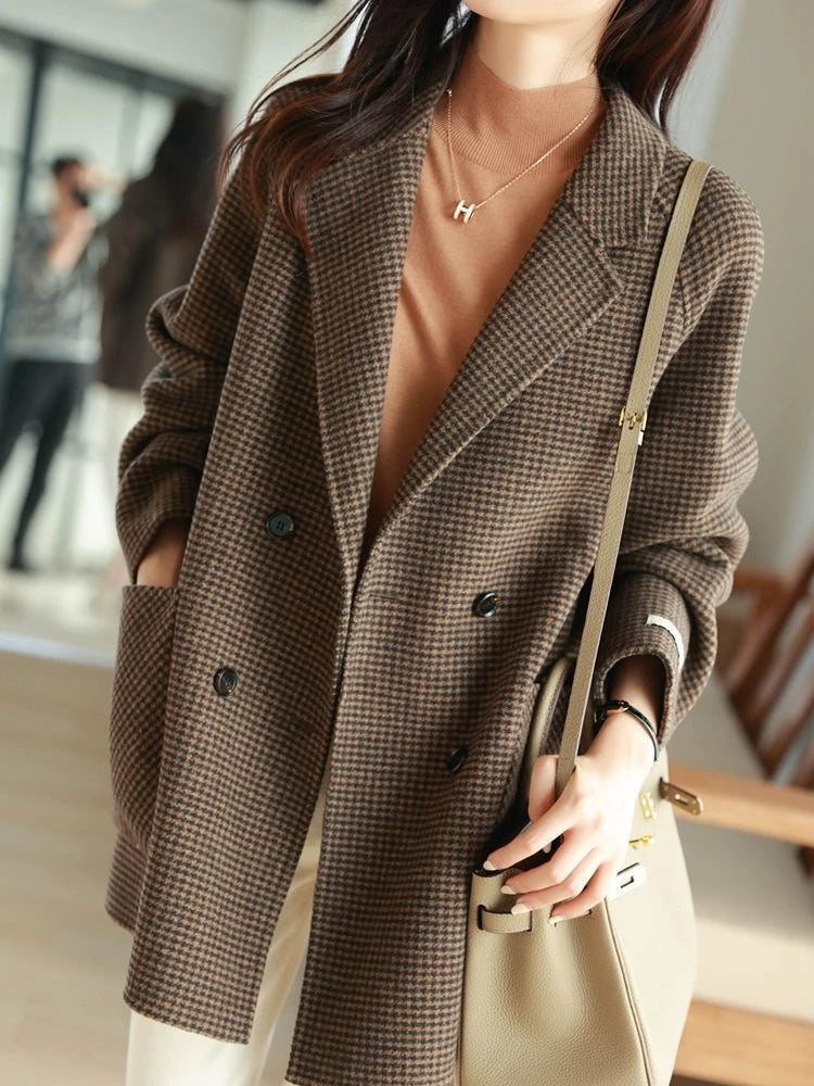 Dark Academia Plaid Wool Coat - Long Winter