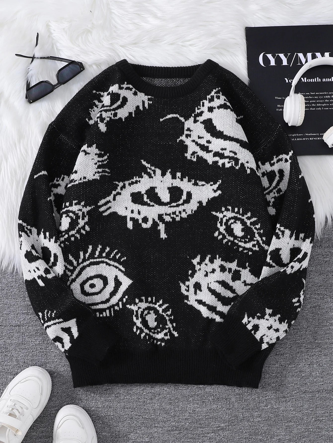 Dark Academia Abstract Eye Sweater - Round Neck