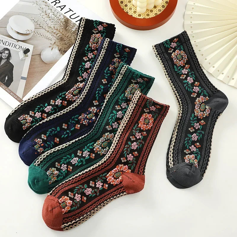 Dark Academia Floral Retro Middle Tube Socks