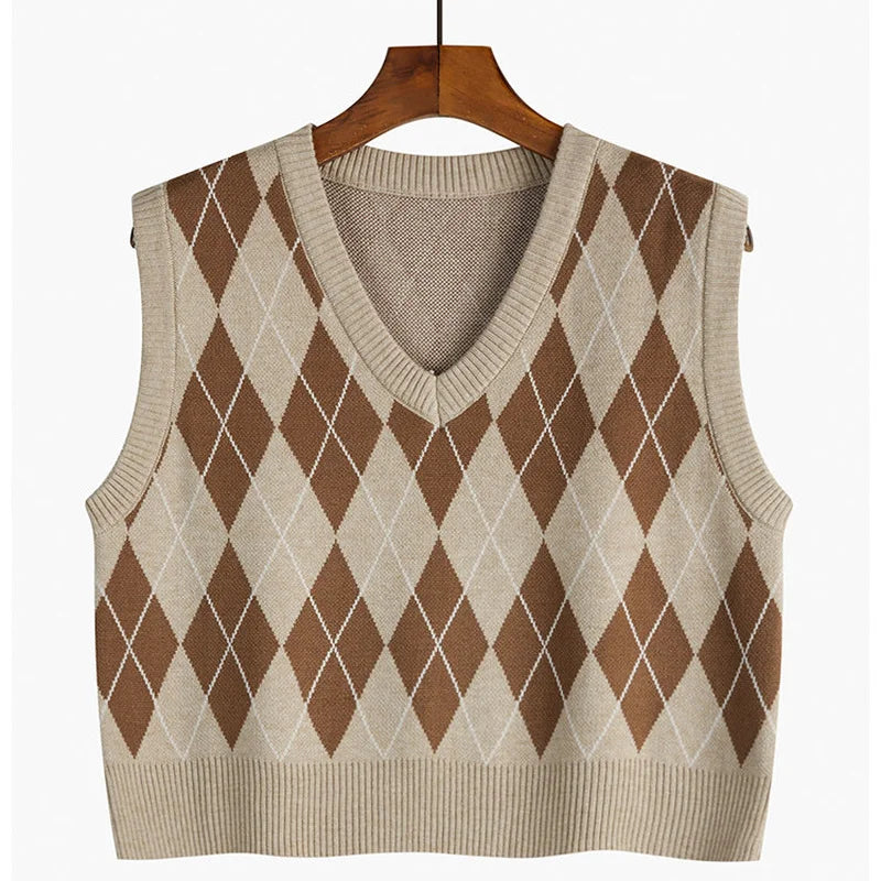 Dark Academia Vintage Plaid Vest - Crop Waistcoat