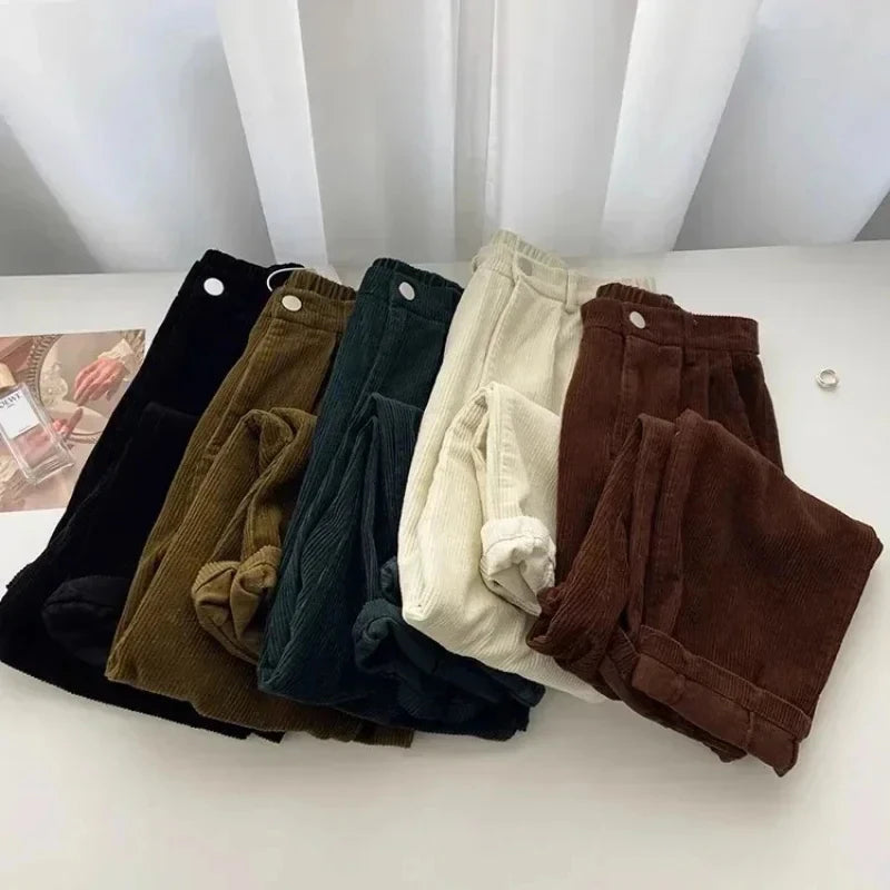 Dark Academia Black Corduroy Pants - High Waist Straight Leg