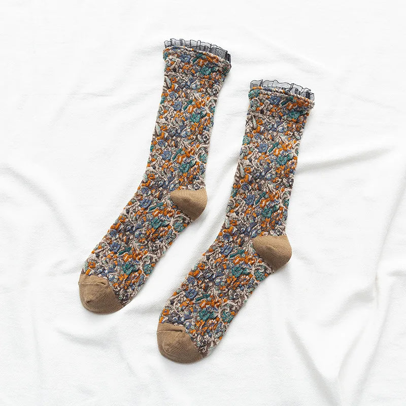 Dark Academia Ethnic Lacework Ruffle Crew Socks