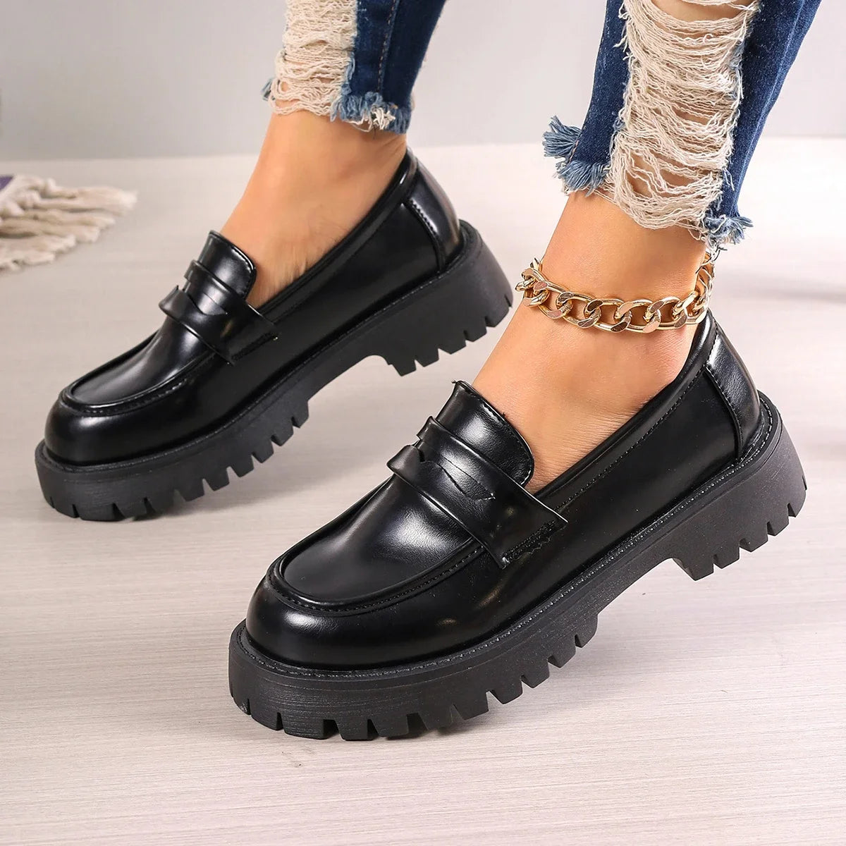 Dark Academia Platform Loafers - British Comfort