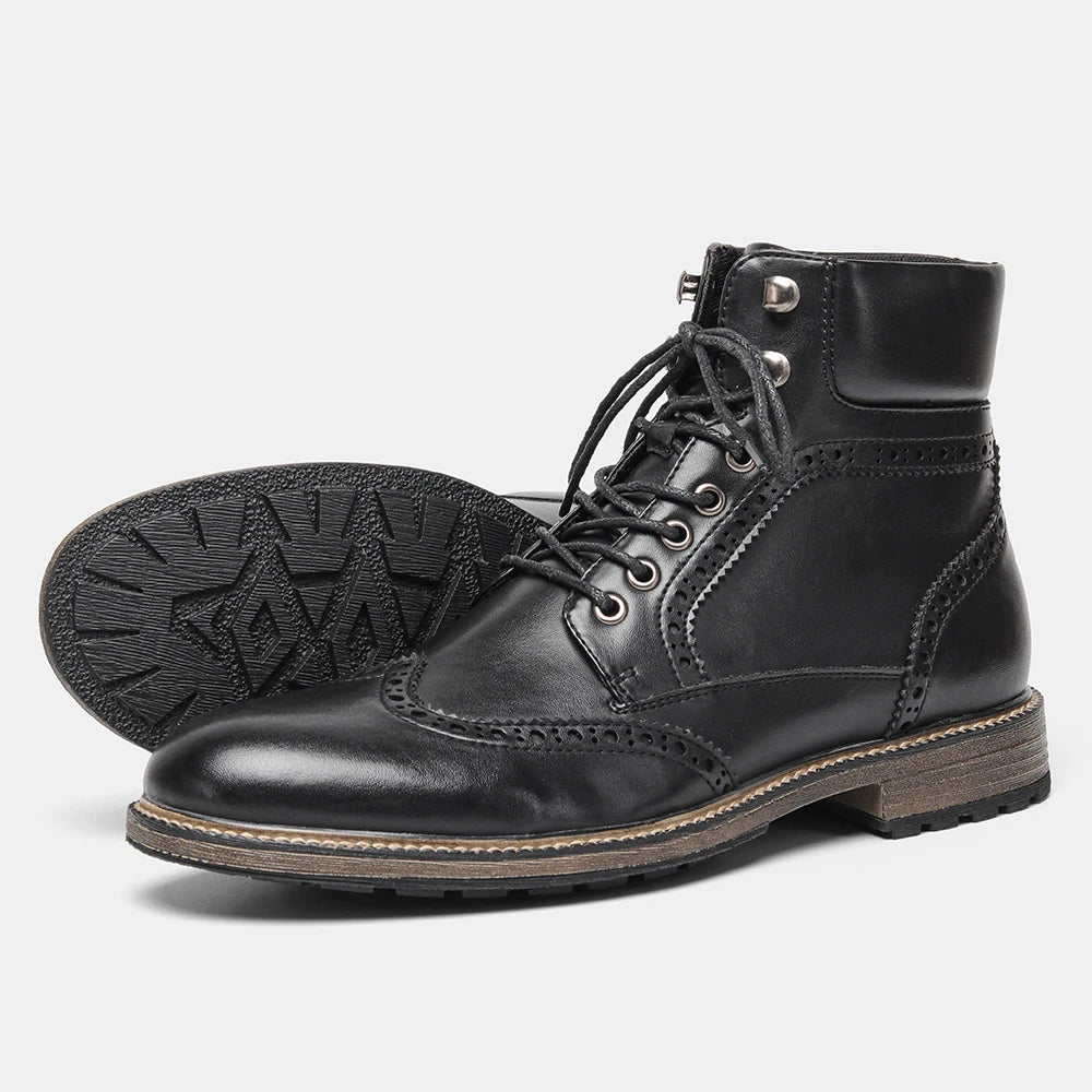Dark Academia Brown Leather Boots - British Retro