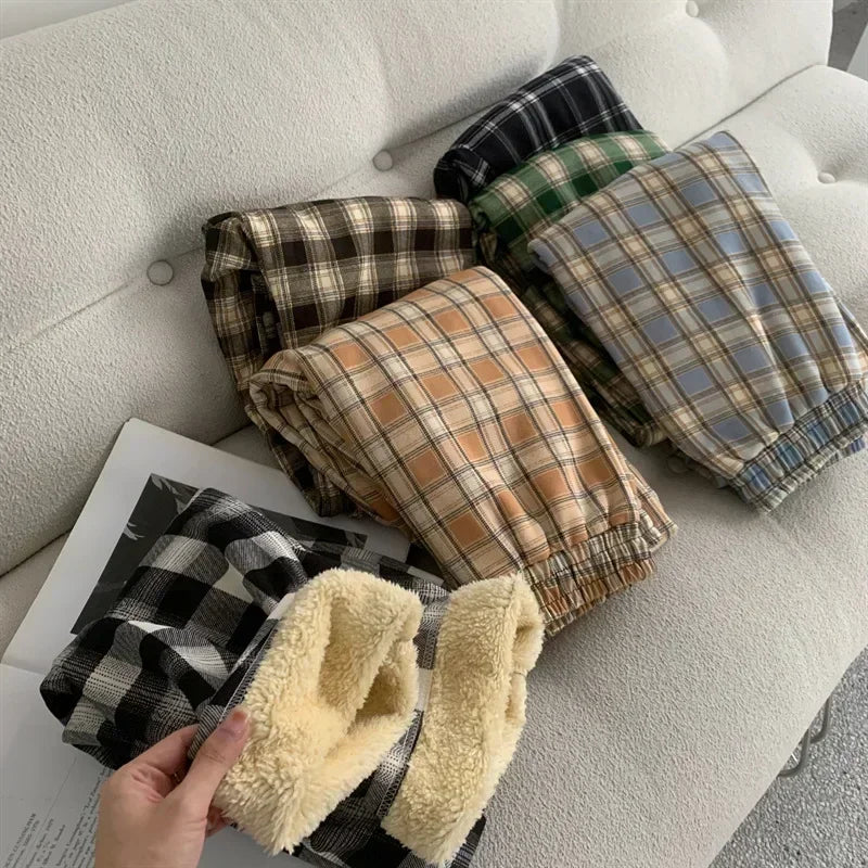 Dark Academia Plaid Wide Leg Pants - Winter Casual Style