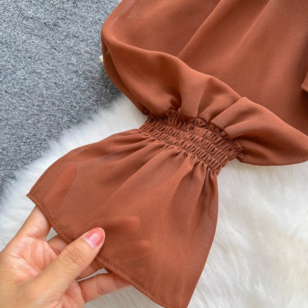 Dark Academia Flare Sleeve Top - Ruffle Backless