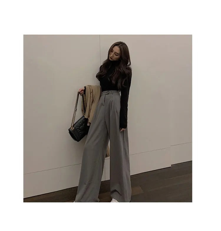 Dark Academia Wide Leg Suit Pants - Straight Casual Style