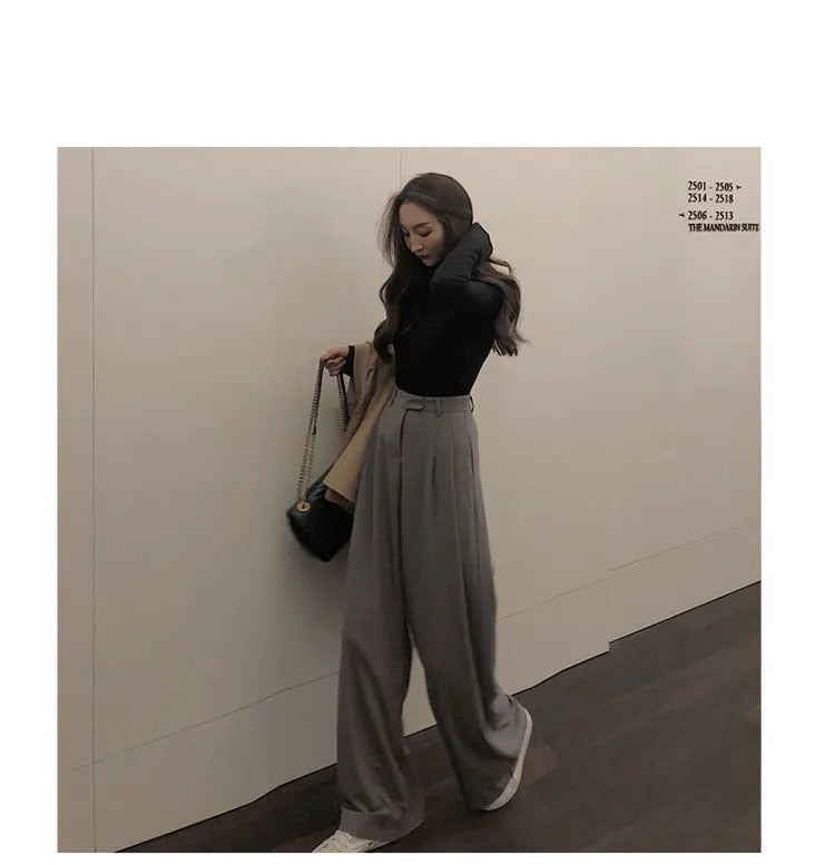 Dark Academia Wide Leg Suit Pants - Straight Casual Style