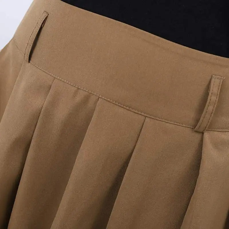 Dark Academia Pleated Swing Skirt - High Waist Long Style