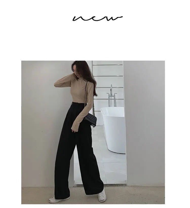 Dark Academia Wide Leg Suit Pants - Straight Casual Style