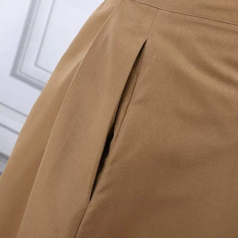 Dark Academia Pleated Swing Skirt - High Waist Long Style