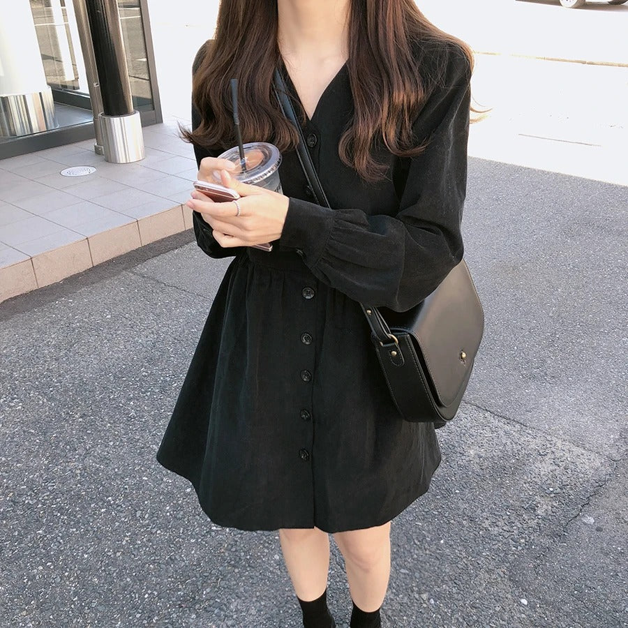 Dark Academia V-Neck Mini Shirt - Preppy Button