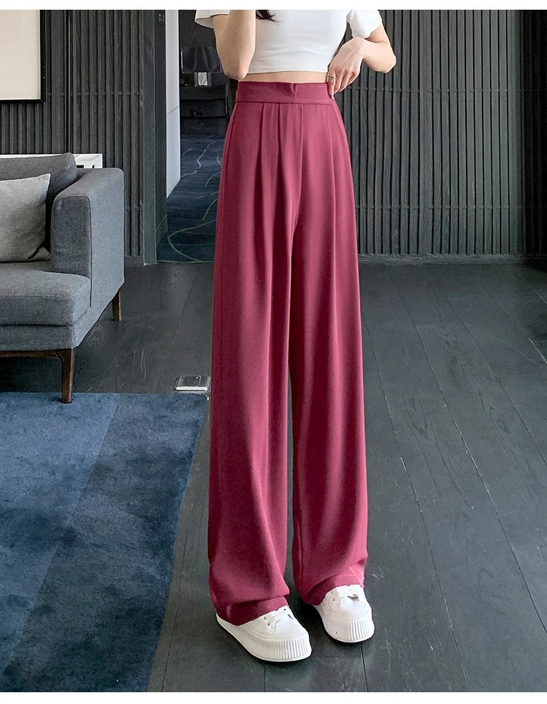 Dark Academia Brown Wide Leg Suit Pants - High Waist Vintage
