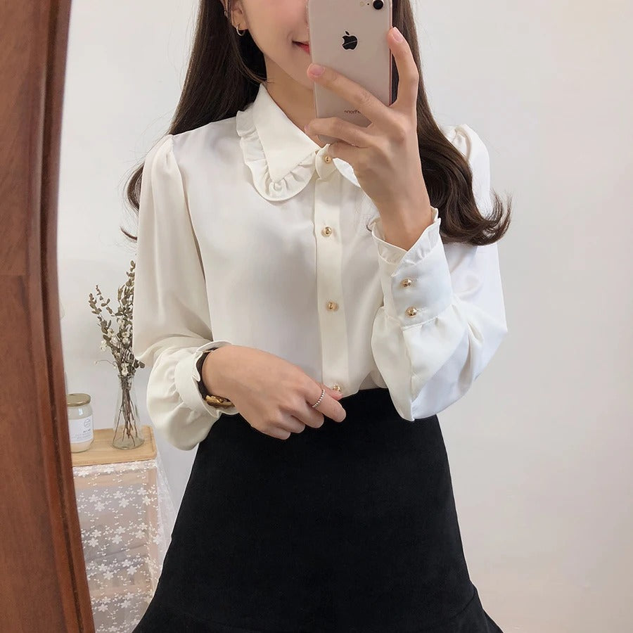 Dark Academia Chiffon Bow Tie Blouse - Preppy