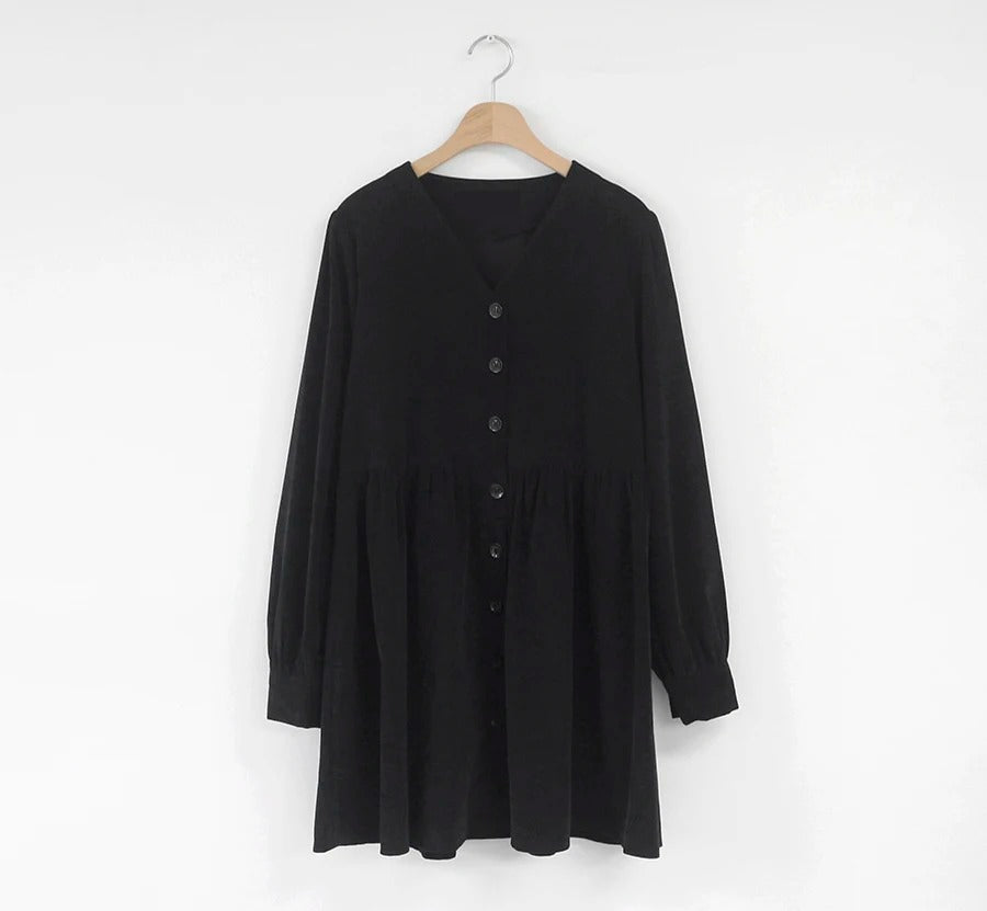 Dark Academia V-Neck Mini Shirt - Preppy Button