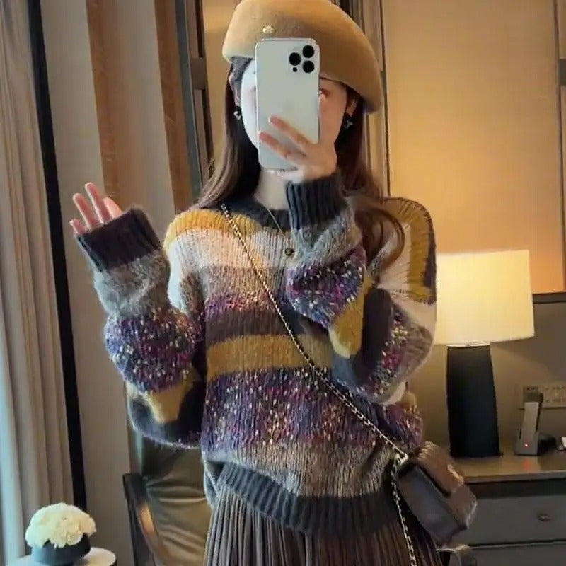 Dark Academia Contrast Striped Sweater - Y2K Chic