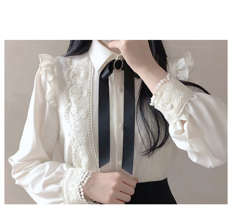 Dark Academia Peter Pan Collar Blouse - Ruffled