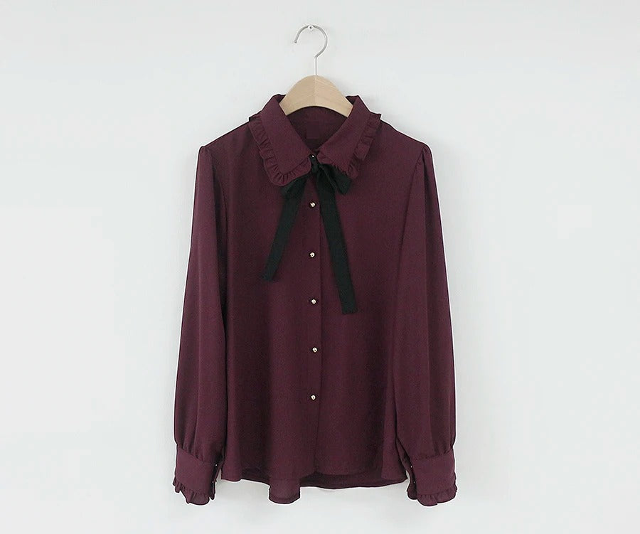 Dark Academia Chiffon Bow Tie Blouse - Preppy