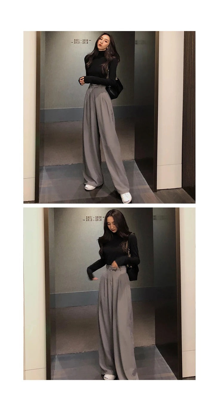 Dark Academia Wide Leg Suit Pants - Straight Casual Style