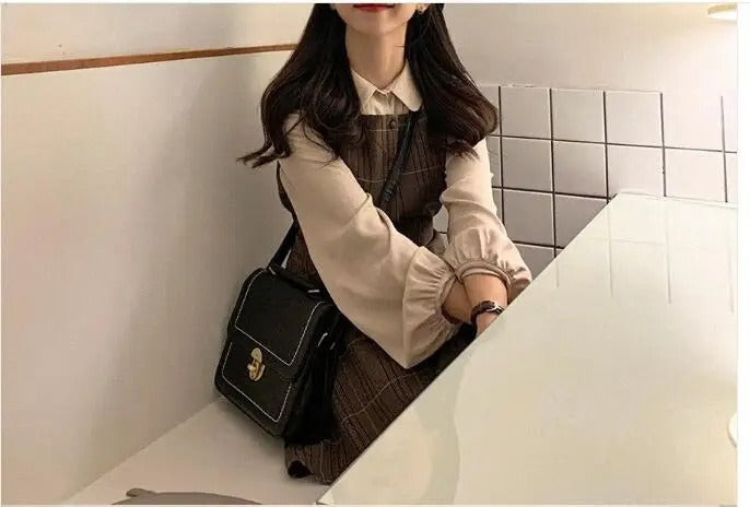 Dark Academia Preppy Plaid Shirt Dress - A-Line Spring