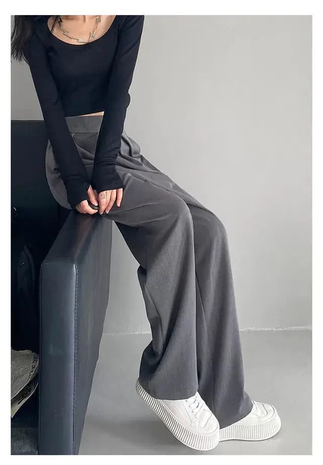 Dark Academia Brown Wide Leg Suit Pants - High Waist Vintage