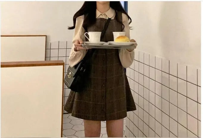 Dark Academia Preppy Plaid Shirt Dress - A-Line Spring
