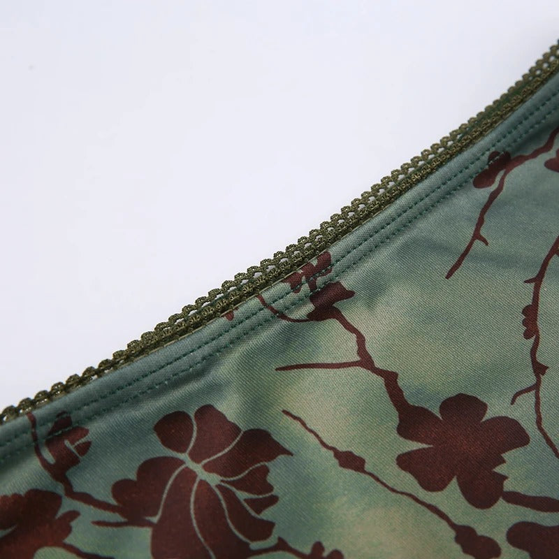 Dark Academia Green Floral Skirt - Vintage Mid-Calf Style