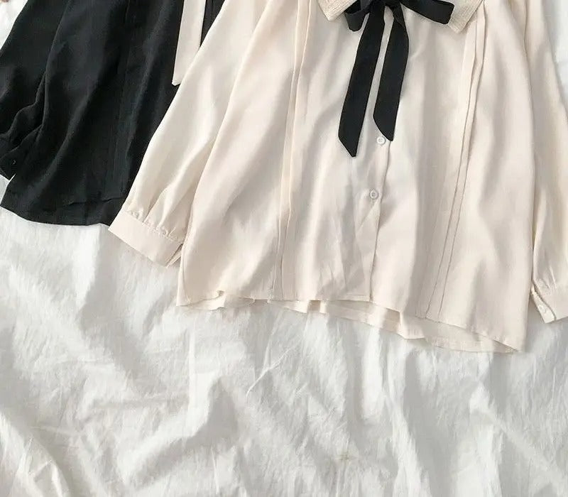 Dark Academia Student Peter Pan Blouse - Soft Sweet