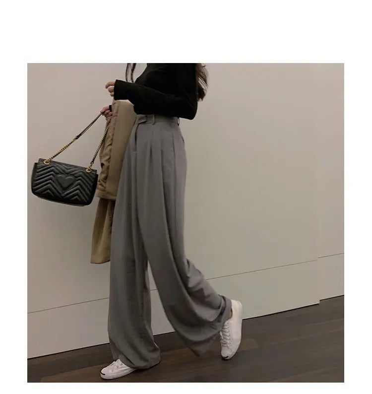 Dark Academia Wide Leg Suit Pants - Straight Casual Style