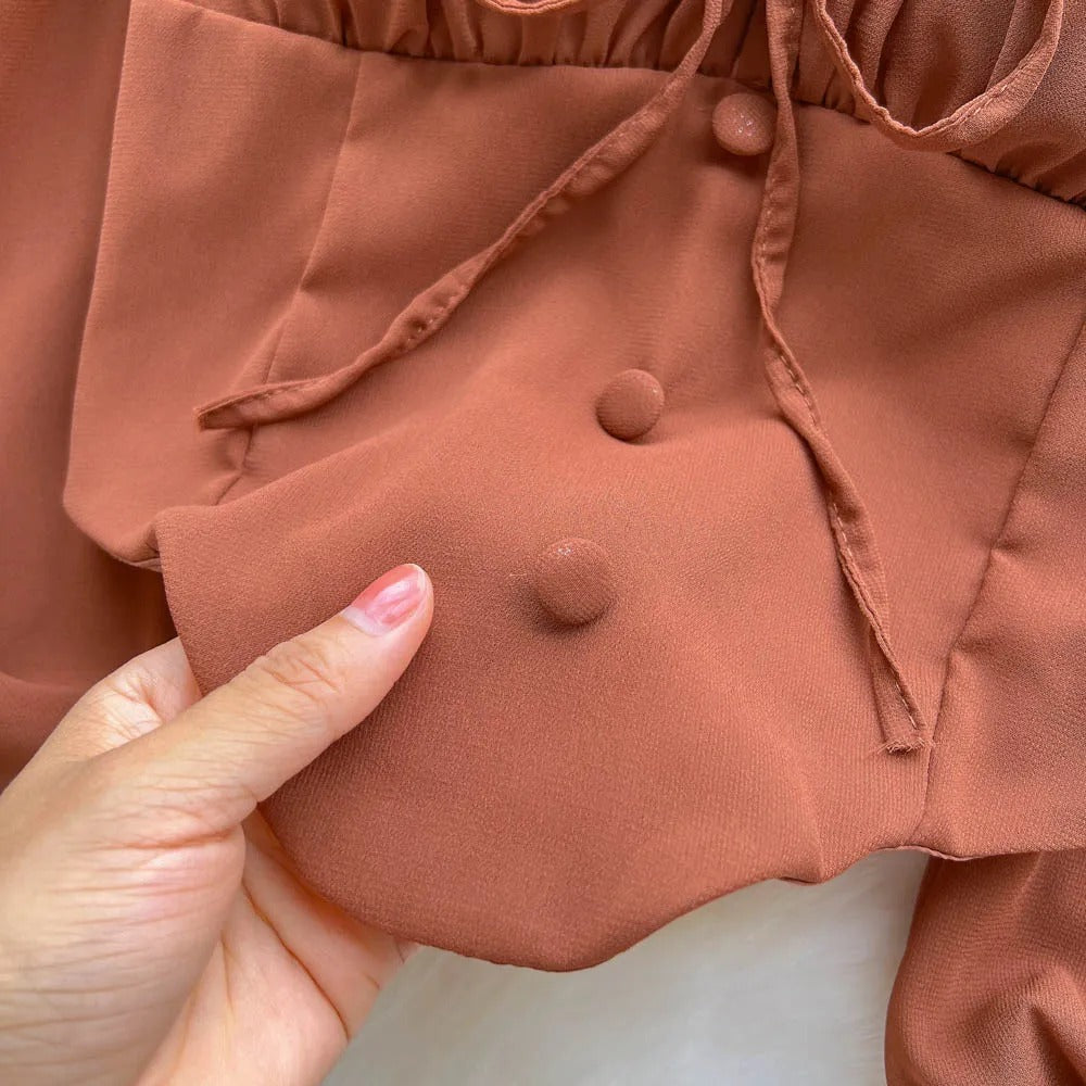 Dark Academia Flare Sleeve Top - Ruffle Backless